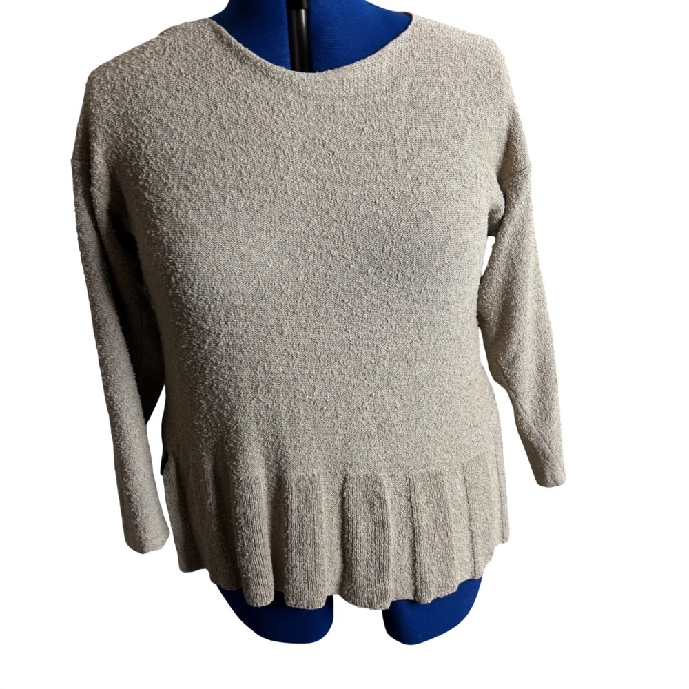 FLAX by Angelheart Sweater Womens Medium Beige Cotton Blend Pleated Hem Pullover
